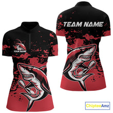 Load image into Gallery viewer, Custom Black And Red Camo Shark Bowling Women Quarter-Zip Shirt, Bowling Tournament Shirt IPHW8995