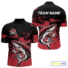 Load image into Gallery viewer, Custom Black And Red Camo Shark Bowling Team Men Quarter-Zip Shirts, Bowling Tournament Shirt IPHW8995