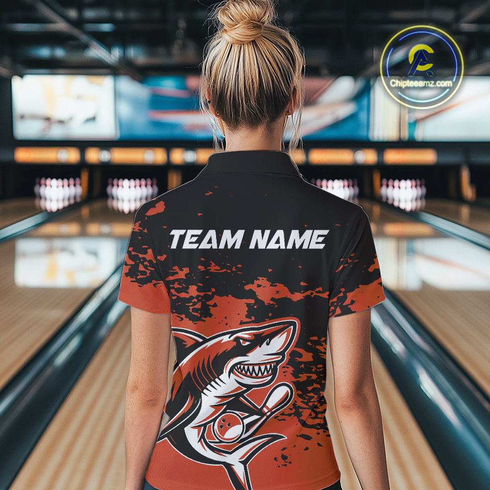 Custom Black And Ornage Camo Shark Bowling Women Quarter-Zip Shirt, Tournament Shirt IPHW8998