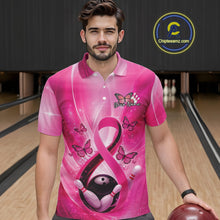 Load image into Gallery viewer, Custom Hope Pink Ribbon Butterfly Bowling Men Team Shirt,Breast Cancer Bowling Shirt IPHW11117