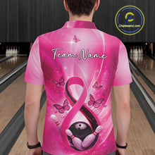 Load image into Gallery viewer, Custom Hope Pink Ribbon Butterfly Bowling Men Team Shirt,Breast Cancer Bowling Shirt IPHW11117