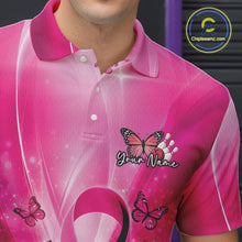 Load image into Gallery viewer, Custom Hope Pink Ribbon Butterfly Bowling Men Team Shirt,Breast Cancer Bowling Shirt IPHW11117