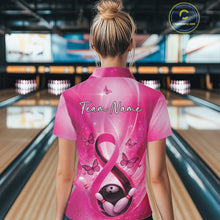 Load image into Gallery viewer, Custom Hope Pink Ribbon Butterfly Bowling Women Team Shirt,Breast Cancer Bowling Shirt IPHW11117