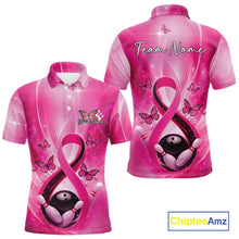 Load image into Gallery viewer, Custom Hope Pink Ribbon Butterfly Bowling Men Team Shirt,Breast Cancer Bowling Shirt IPHW11117