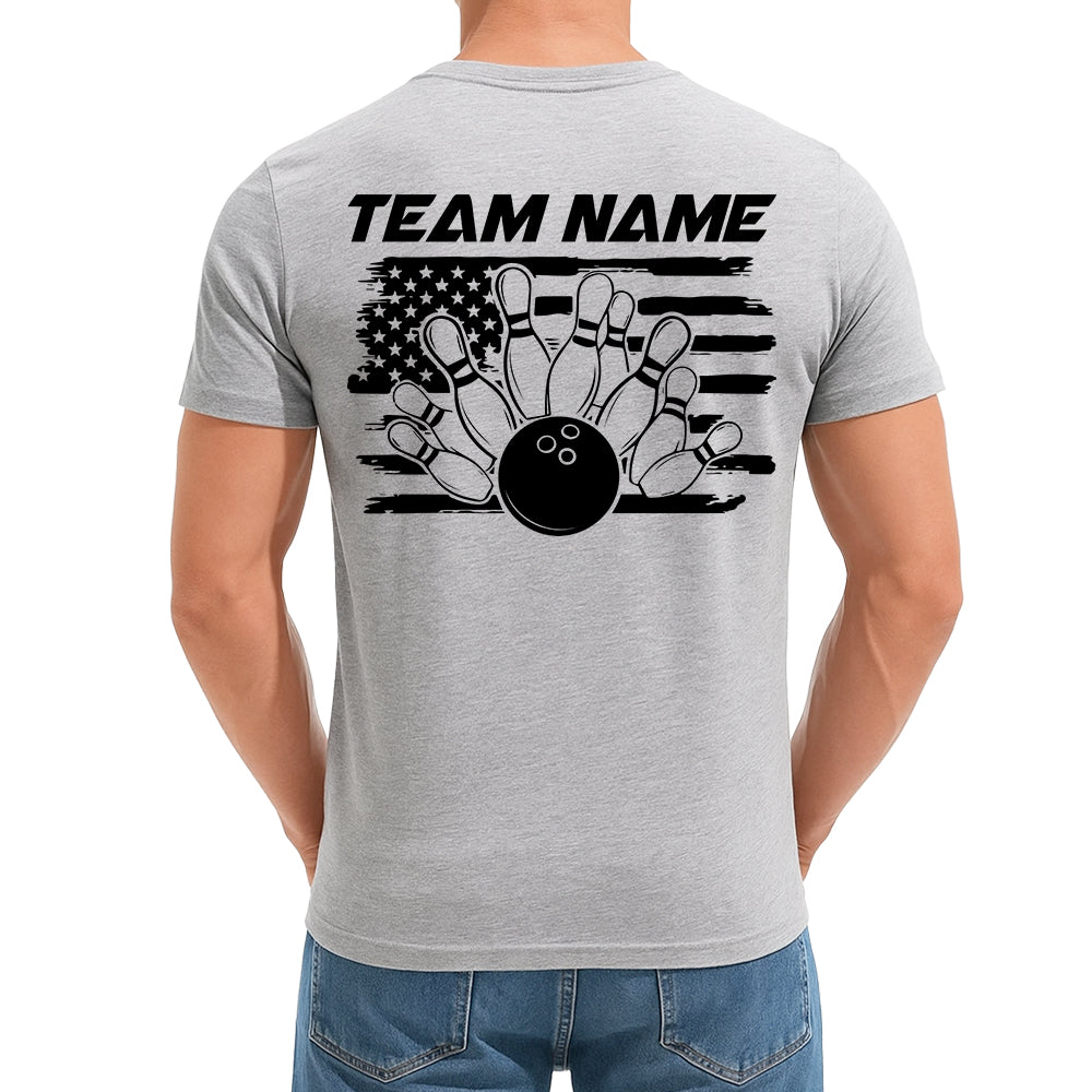 Custom American Flag US Bowling T-Shirts For Men, Patriotic Bowling Shirt IPHW9053