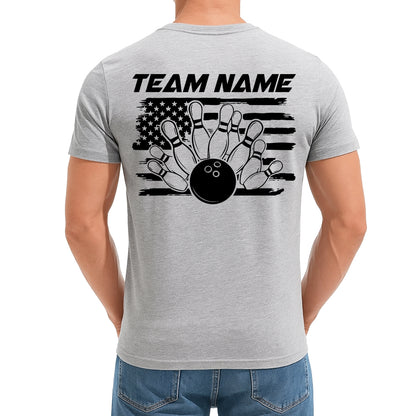 Custom American Flag US Bowling T-Shirts For Men, Patriotic Bowling Shirt IPHW9053
