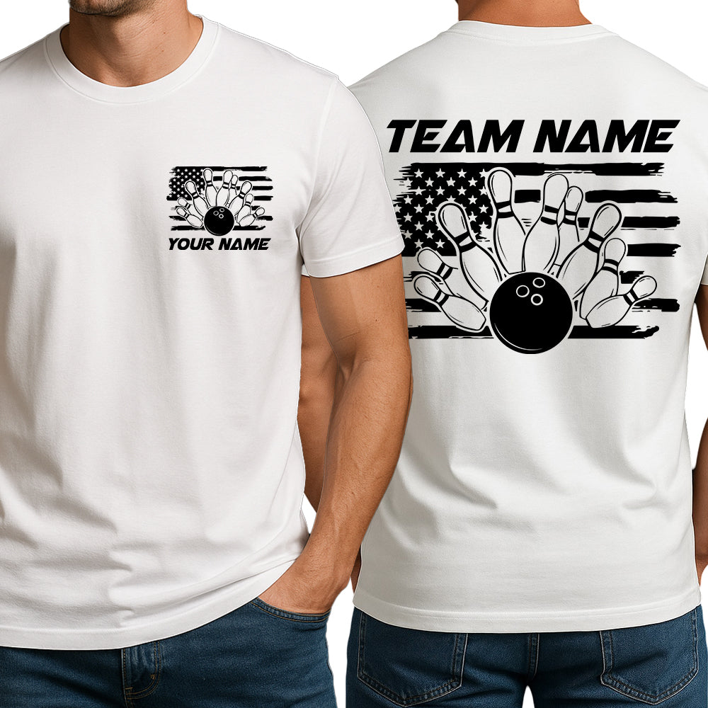 Custom American Flag US Bowling T-Shirts For Men, Patriotic Bowling Shirt IPHW9053
