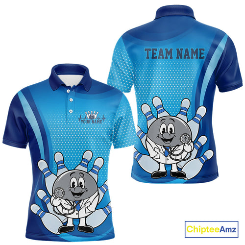 Custom Blue Doctor Bowling Polo Shirts For Men, Funny Doctor Bowling Jerseys IPHW9235
