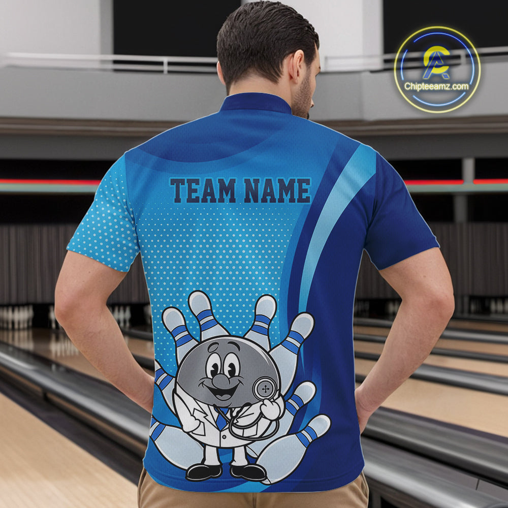 Custom Blue Doctor Bowling Quarter-Zip Shirts For Men, Funny Doctor Bowling Jerseys IPHW9235