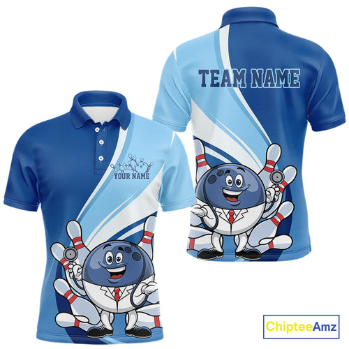 Custom Blue Doctor Bowling Polo Shirts For Men, Funny Doctor Bowling Jerseys IPHW9239