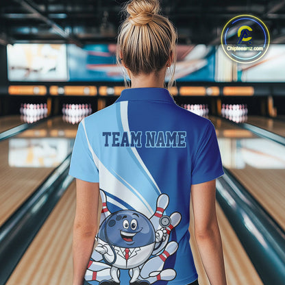 Custom Blue Doctor Bowling Quarter-Zip Shirts For Women, Funny Doctor Bowling Jerseys IPHW9239