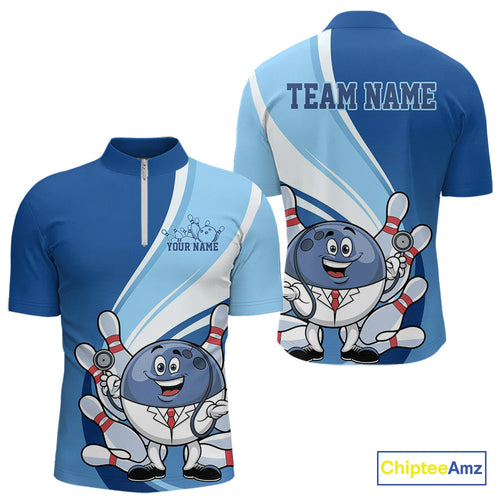 Custom Blue Doctor Bowling Quarter-Zip Shirts For Men, Funny Doctor Bowling Jerseys IPHW9239