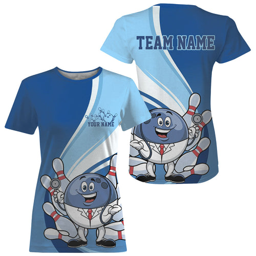 Custom Blue Doctor Bowling T-Shirts For Women, Funny Doctor Bowling Jerseys IPHW9239