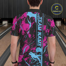 Load image into Gallery viewer, Custom Blue And Pink Strike Bowling Polo Team Shirts For Men, Strike Bowling Jersey IPHW9242