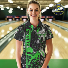 Load image into Gallery viewer, Custom Green And Gray Camo Strike Women Bowling Polo Team Shirts, Strike Bowling Jersey IPHW9243