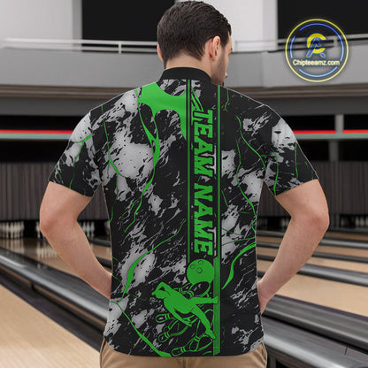 Custom Green And Gray Camo Strike Bowling Quarter-Zip Team Shirts For Men, Strike Bowling Jersey IPHW9243