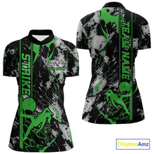 Load image into Gallery viewer, Custom Green And Gray Camo Strike Bowling Women Quarter-Zip Team Shirts, Bowling Jersey IPHW9243