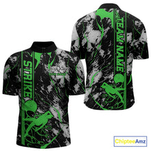 Load image into Gallery viewer, Custom Green And Gray Camo Strike Bowling Quarter-Zip Team Shirts For Men, Strike Bowling Jersey IPHW9243