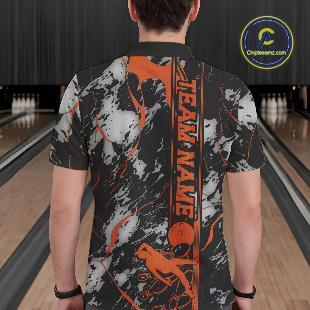 Custom Orange And Gray Camo Strike Bowling Polo Team Shirts For Men, Strike Bowling Jersey IPHW9244