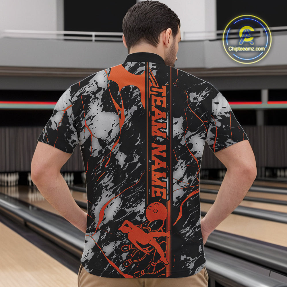 Custom Orange And Gray Camo Strike Bowling Quarter-Zip Team Shirts For Men, Strike Bowling Jersey IPHW9244
