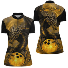 Load image into Gallery viewer, Black And Gold Custom Dragon Bowling Shirts For Women, Dragon Bowling League Shirts Outfits IPHW7308