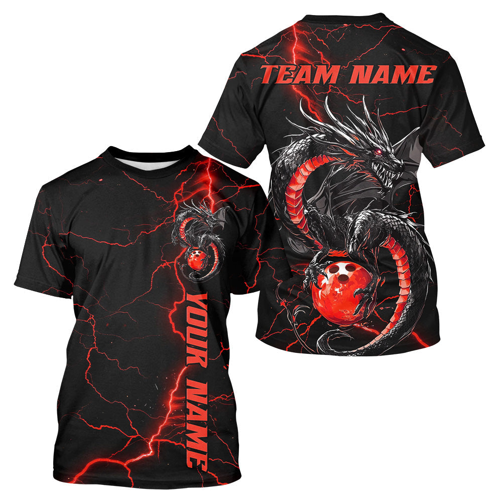 Black And Red Custom Dragon Bowling For Men, Dragon Bowling League Outfits IPHW7310