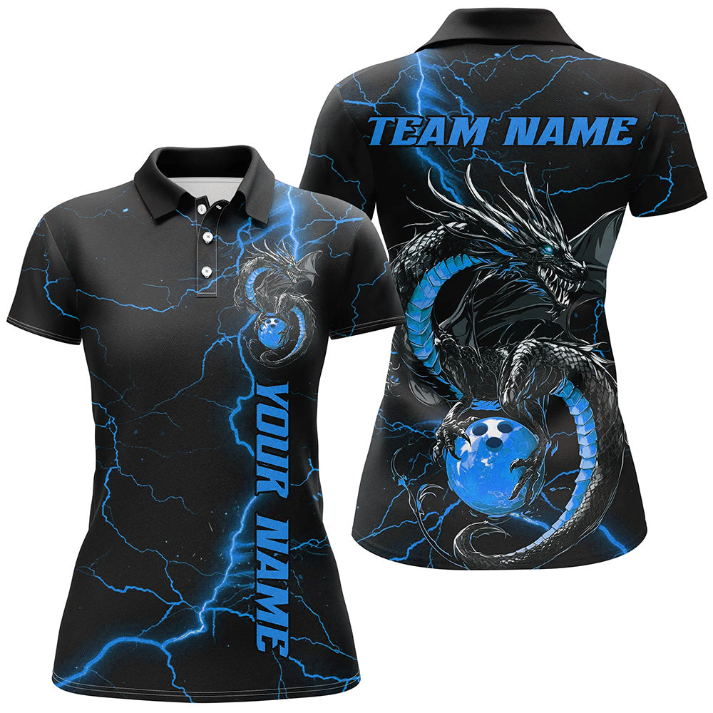 Black And Blue Custom Dragon Bowling Shirts For Women, Dragon Bowling League Shirts Outfits IPHW7311