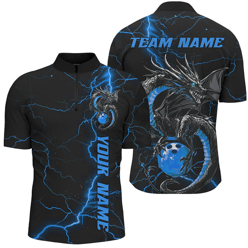 Black And Blue Custom Dragon Bowling Shirts For Men, Dragon Bowling League Shirts Outfits IPHW7311