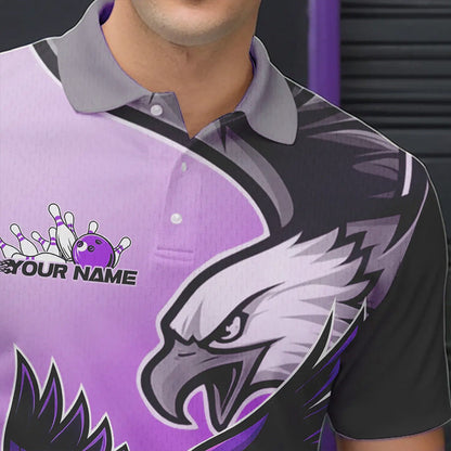 Custom Eagle Bowling Jerseys With Names, Purple Eagle Bowling League Men Polo Shirts IPHW8763