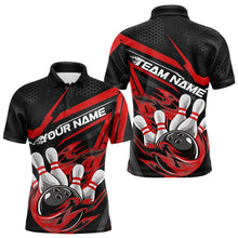 Load image into Gallery viewer, Custom Black And Red Flame Bowling Team Polo Shirts For Men, Fire Bowling League Shirt IPHW8768