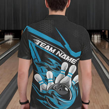 Load image into Gallery viewer, Custom Black And Blue Flame Bowling Team Polo Shirts For Men, Fire Bowling League Shirt IPHW8769
