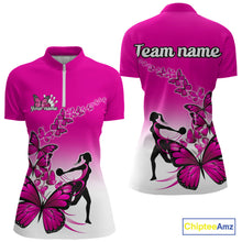 Load image into Gallery viewer, Custom Pink Gradient Butterfly Bowling Team Women Quarter-Zip Shirts, Bowlers Outfit IPHW9009