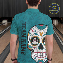 Load image into Gallery viewer, Custom Blue Sugar Skull Bowling Team Polo Shirts For Men, Halloween Bowlers Outfit IPHW9255
