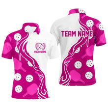 Load image into Gallery viewer, Pickleball Ball And Paddles Custom Pickleball Shirts For Men, Casual Pickleball Polo Tops | Pink IPHW5534