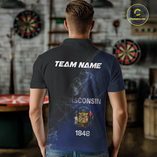 Load image into Gallery viewer, Custom Smoke Flame Wisconsin Flag Patriotic Darts Shirt For Men, Dart League Team Jerseys IPHW10633