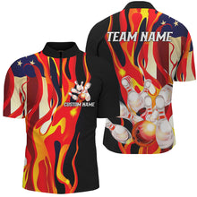 Load image into Gallery viewer, Flame American Flag Custom Bowling Team Shirts For Men And Women, Patriotic Bowling Jerseys IPHW5983