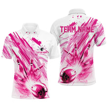 Load image into Gallery viewer, Pink Bowling Strike Custom Bowling Polo/ Quarter Zip Team Shirts, Men And Women Bowling Outfit IPHW6261