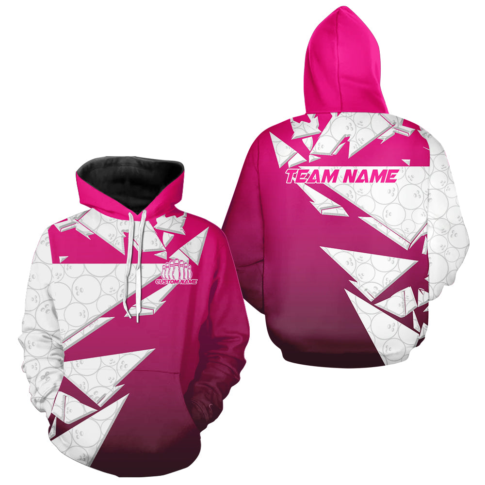 Custom Pink Bowling Team Hoodie Shirts For Men And Women, Bowling Ball Pattern Bowlers Outfits IPHW6270
