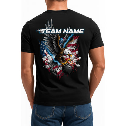 Custom Grunge American Flag Eagle Bowling T-Shirts For Men, Patriotic Thunder IPHW9058