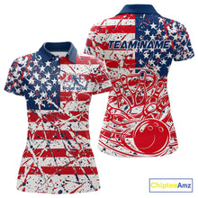 Load image into Gallery viewer, Custom Splatter Patriotic US Flag Bowling Polo Shirts For Women, American Bowling Jersey IPHW9257