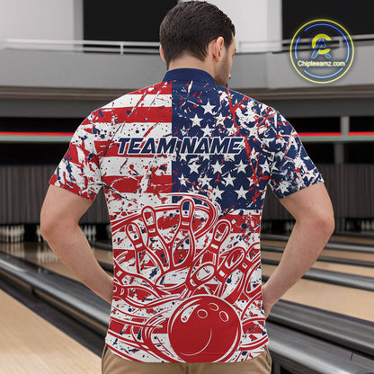 Custom Splatter Patriotic US Flag Bowling Quarter-Zip Shirts For Men, American Bowling Jersey IPHW9257