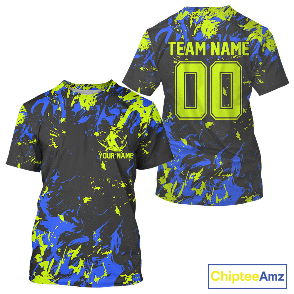 Custom Black, Green And Blue Camouflage Baseball Men T-Shirts Shirts, Baseball Team Uniform IPHW9588