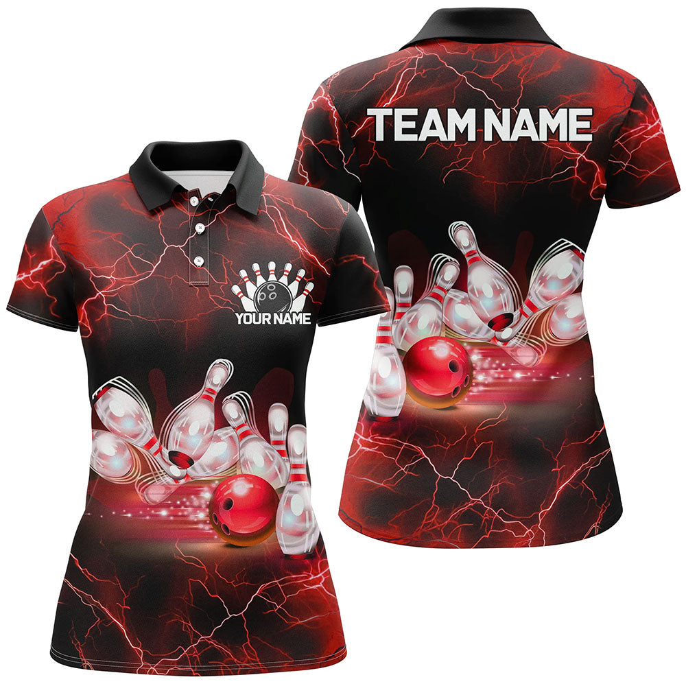 Red Thunder Lightning Custom Bowling Shirts For Women, Bowling League Shirts Bowling Jersey IPHW7331