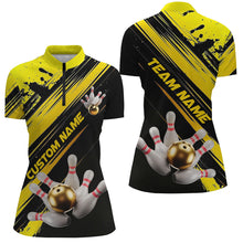 Load image into Gallery viewer, Black And Gold Custom Bowling Shirts For Women, Custom Bowling Uniforms Outfit Bowling IPHW7337