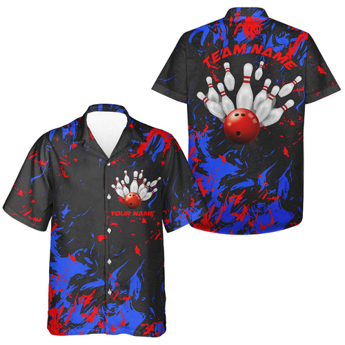 Blue And Red Camo Bowling Team Shirts Custom Men And Women Hawaiian Shirts Bowling League Shirts IPHW5363