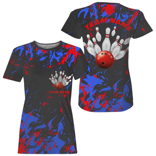 Blue And Red Camo Bowling Team Custom Women T-Shirts Bowling League IPHW5363