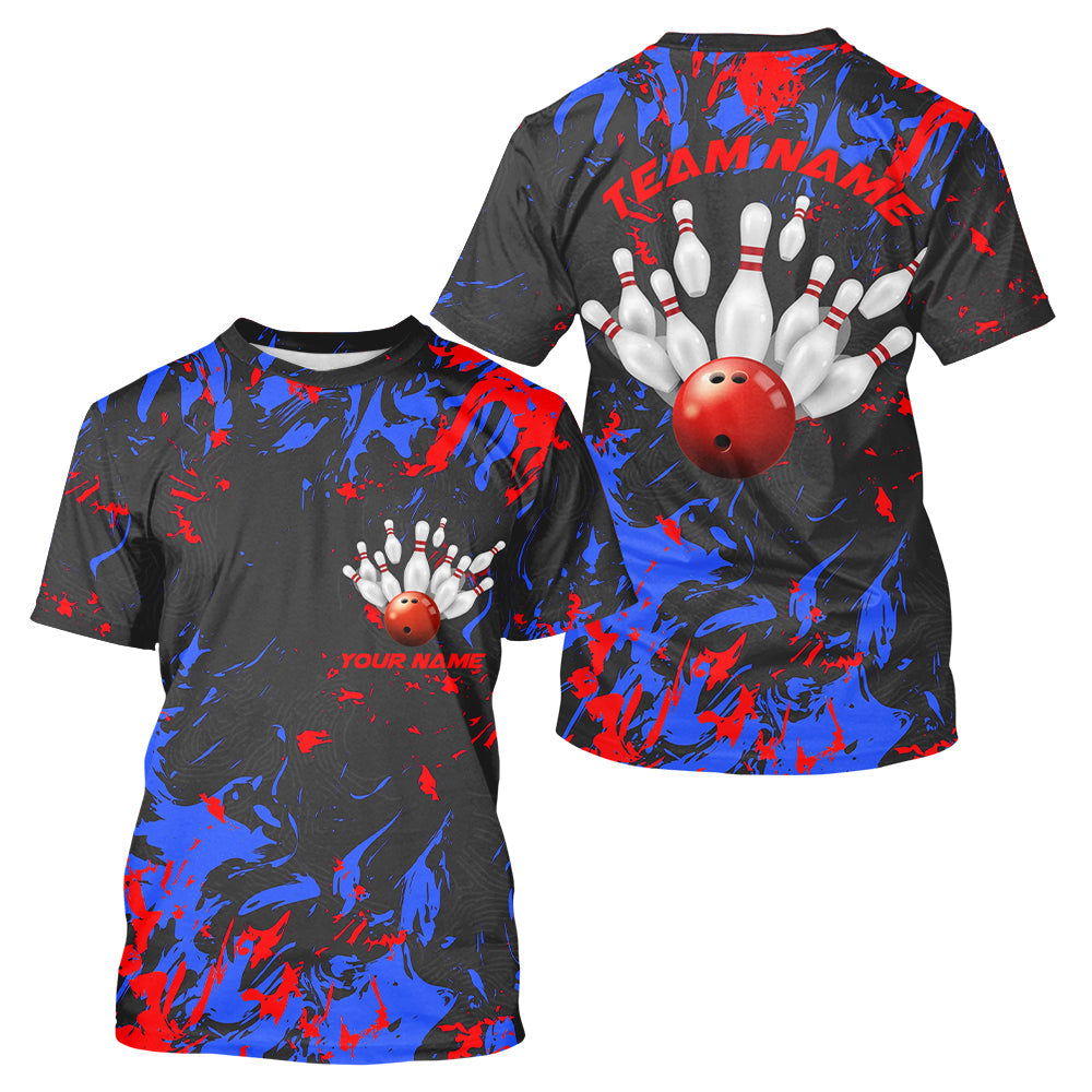 Blue And Red Camo Bowling Team Custom Men T-Shirts Bowling League IPHW5363