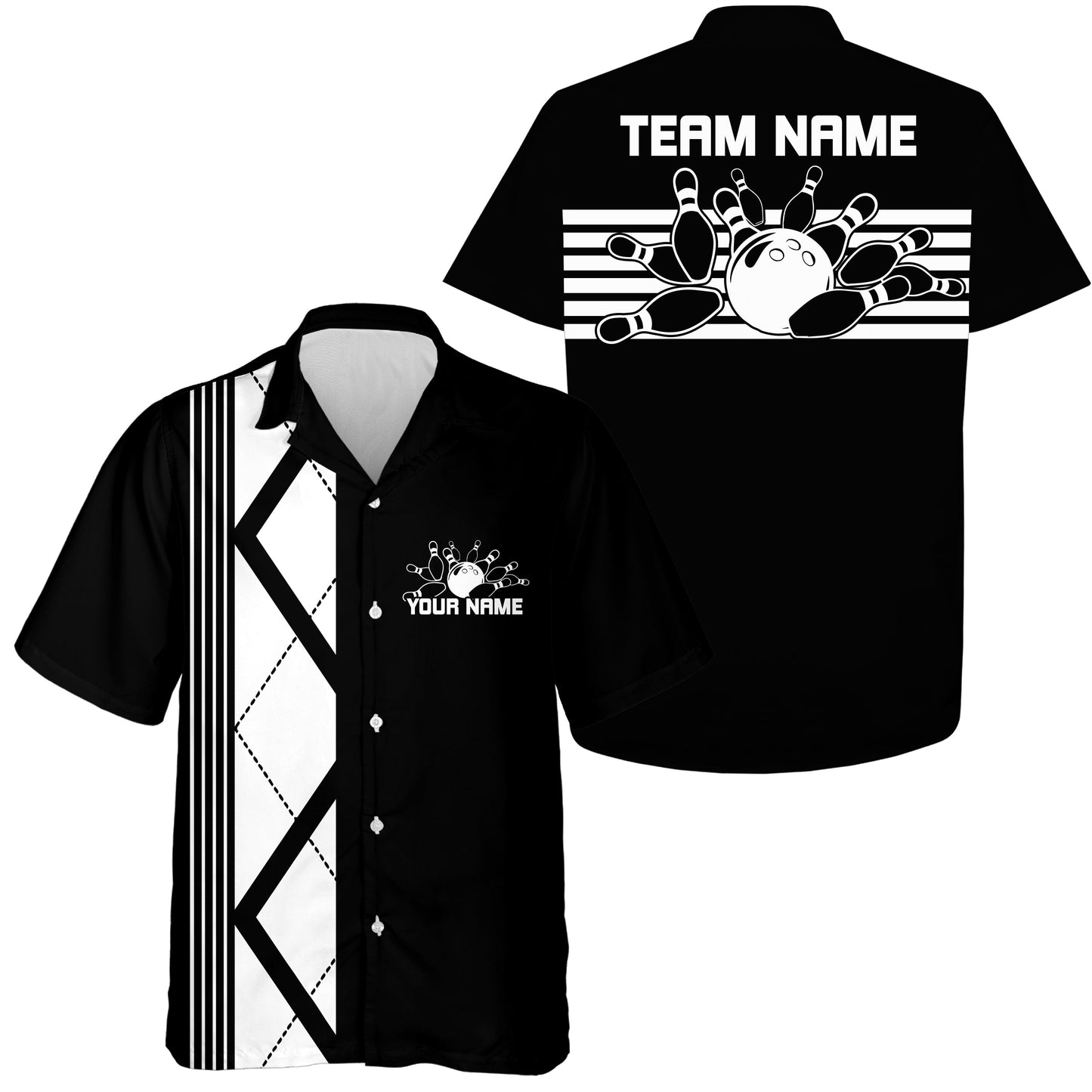 Custom Retro Bowling Button Up Shirt , Vintage Striped Bowling Team Hawaiian Shirt IPHW10071