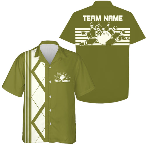 Custom Retro Bowling Button Up Shirt , Vintage Striped Bowling Team Hawaiian Shirt IPHW10071