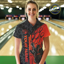 Load image into Gallery viewer, Custom Black And Red Orange Flame Bowling Polo Shirts For Women, Bowling Pattern Shirt IPHW9271